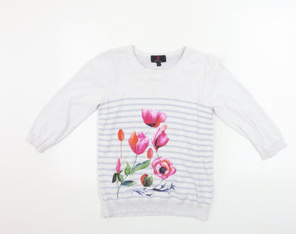 Simon Jefferey  Womens White Floral  Henley Jumper Size S