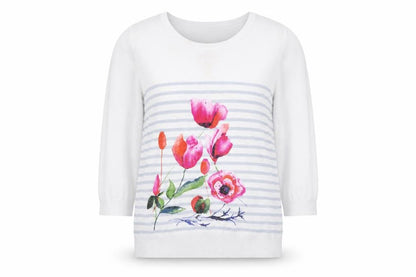 Simon Jefferey  Womens White Floral  Henley Jumper Size S