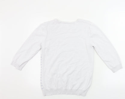Simon Jefferey  Womens White Floral  Henley Jumper Size S