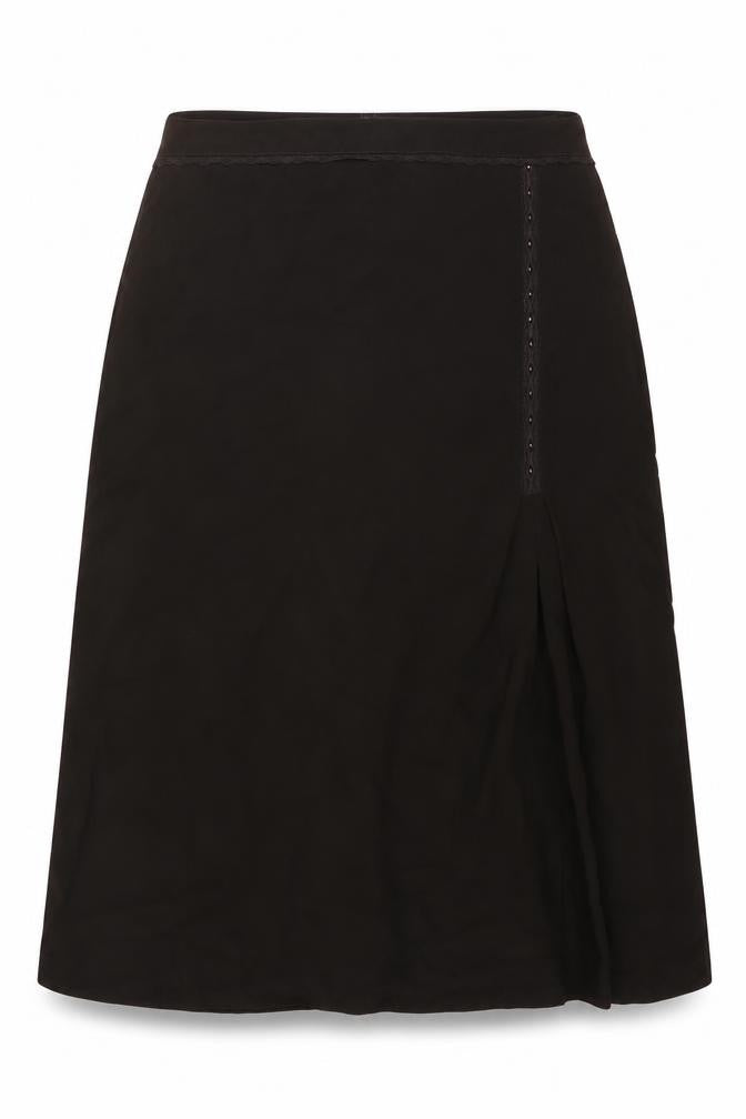 Front view of yashan women’s brown a-line skirt, size UK 36, in