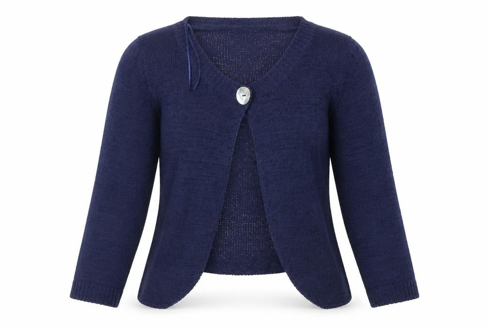 Front view of Reflections women’s blue cardigan jumper, size XL