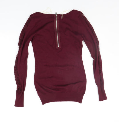 Womens UK Size 8 Apricot Purple Pullover Jumper