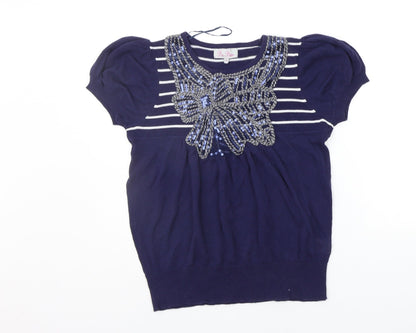 be beau Womens Blue Striped  Pullover Jumper Size 10  - SEQUIN