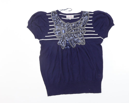 be beau Womens Blue Striped  Pullover Jumper Size 10  - SEQUIN