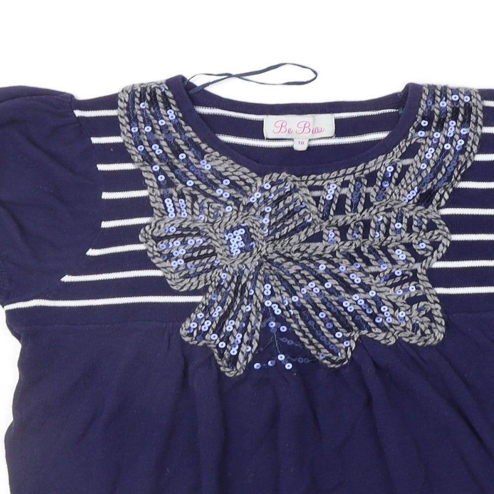 be beau Womens Blue Striped  Pullover Jumper Size 10  - SEQUIN