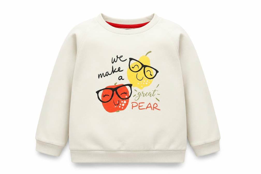 Front view of Picapino girls’ beige pullover sweatshirt, size 8, years