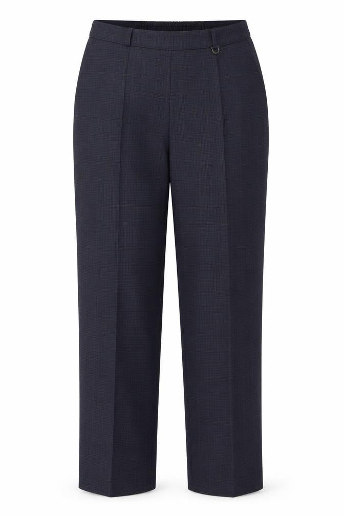 Front view of Marks & Spencer women’s blue trousers, size UK 14, 28-inch leg
