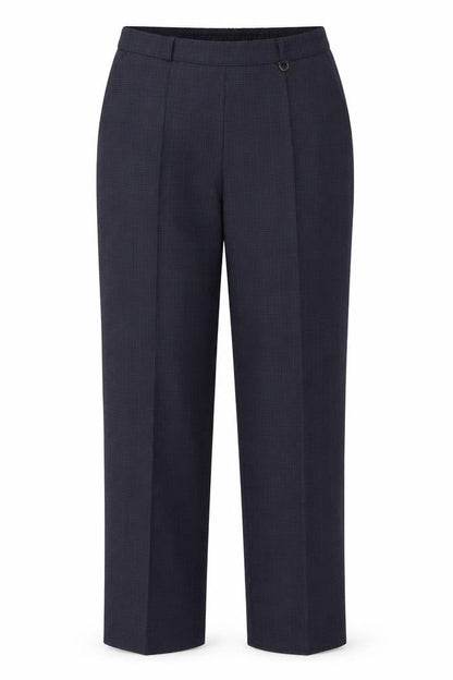 Front view of Marks & Spencer women’s blue trousers, size UK 14, 28-inch leg