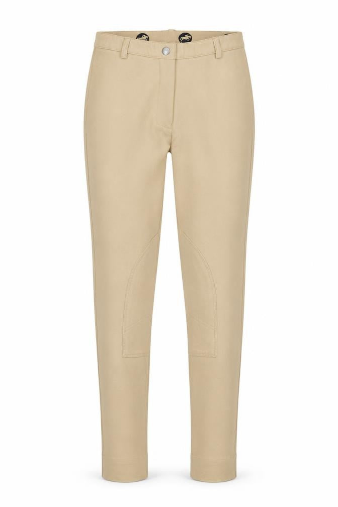 Front view of Preworn women’s beige trousers, size UK 28, 31-inch leg