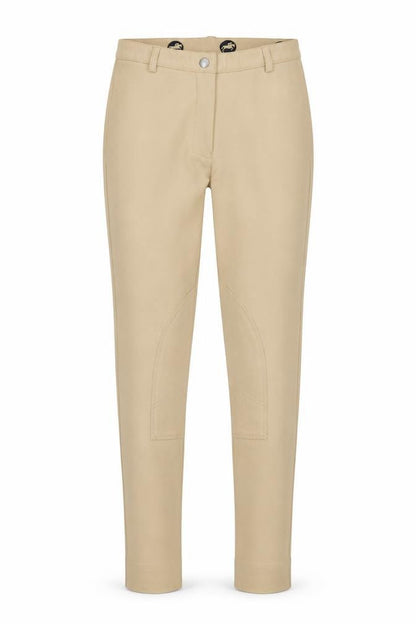 Front view of Preworn women’s beige trousers, size UK 28, 31-inch leg