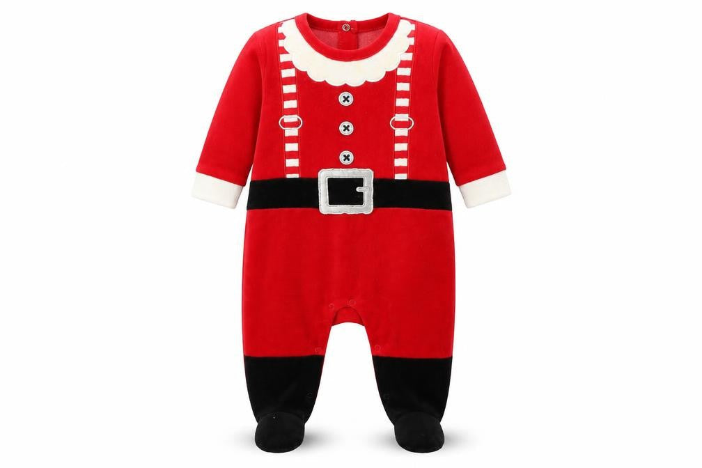 Front view of lily and jack Baby Red Babygrow One-Piece, size 3-6, Months