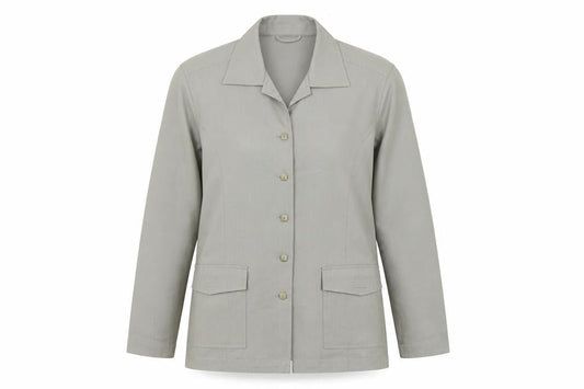 Front view of equorian women’s green jacket, size UK 14