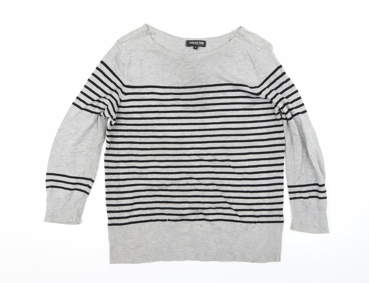 Additional front view of Debenhams women’s grey striped jumper, size UK 12