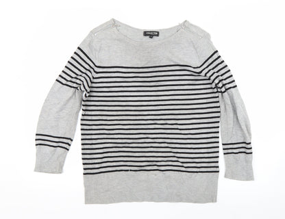 Additional front view of Debenhams women’s grey striped jumper, size UK 12