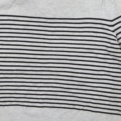 Brand and care label for Debenhams women’s grey striped jumper, size UK 12