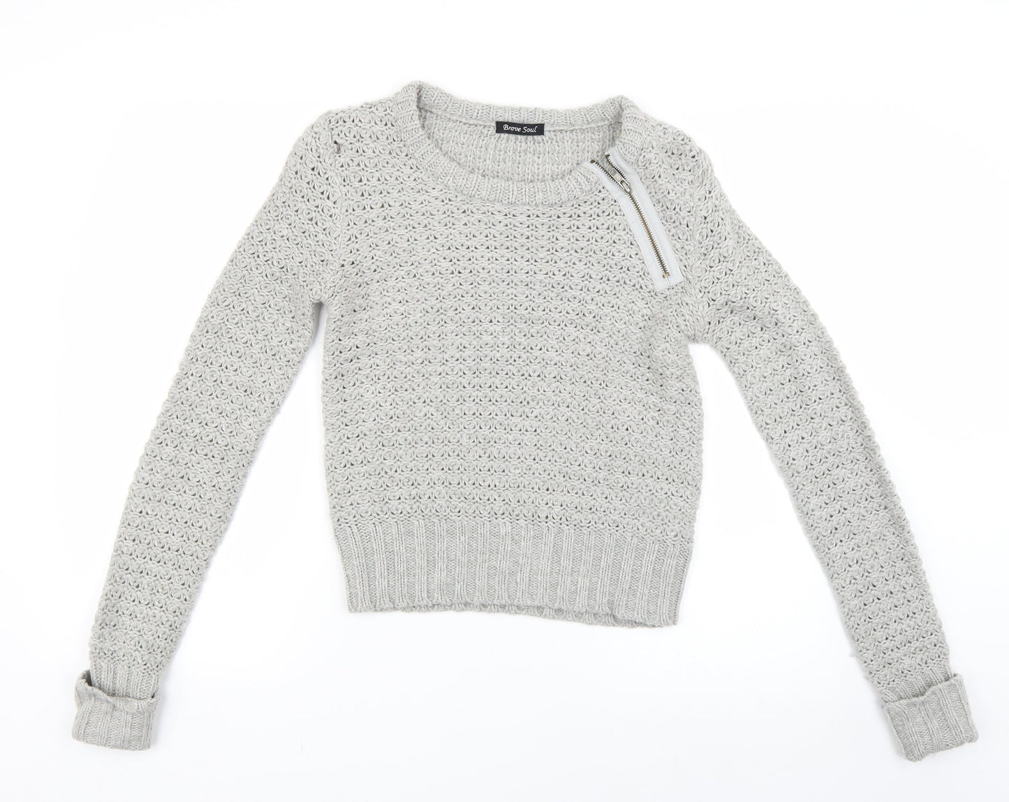 Womens UK Size S Brave Soul Grey Pullover Jumper