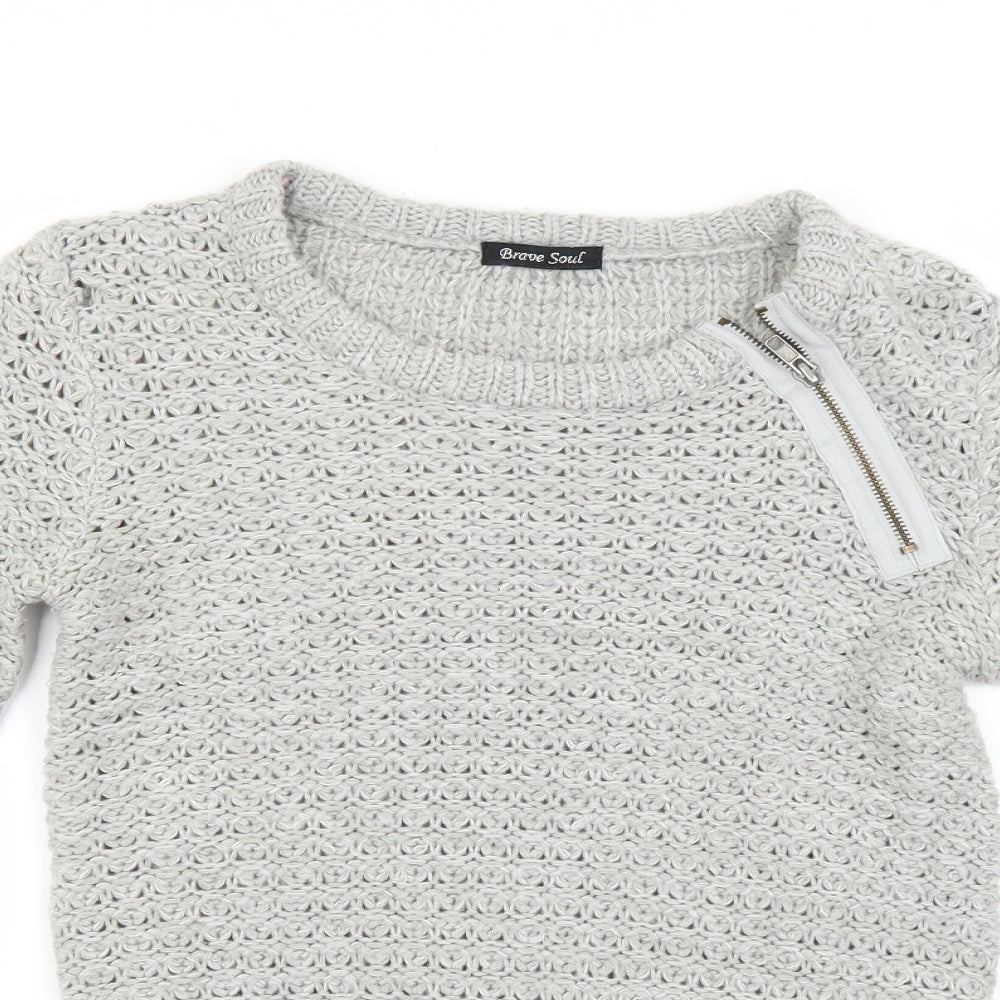 Womens UK Size S Brave Soul Grey Pullover Jumper