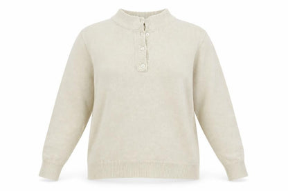 Front view of Damart women’s beige knit henley jumper, size M