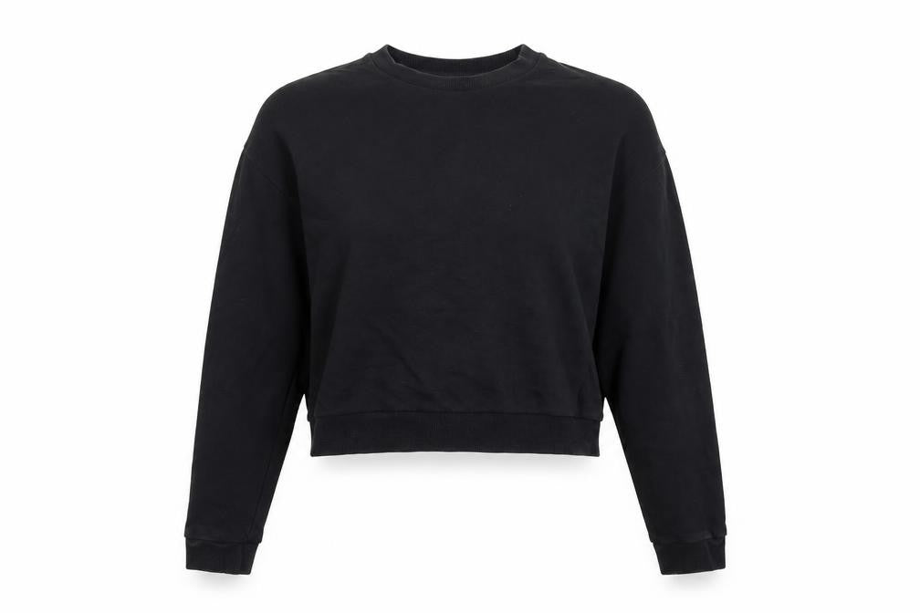 Front view of ASOS women’s black pullover sweatshirt, size UK 12