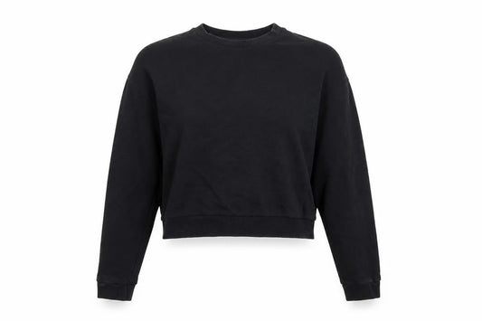 Front view of ASOS women’s black pullover sweatshirt, size UK 12