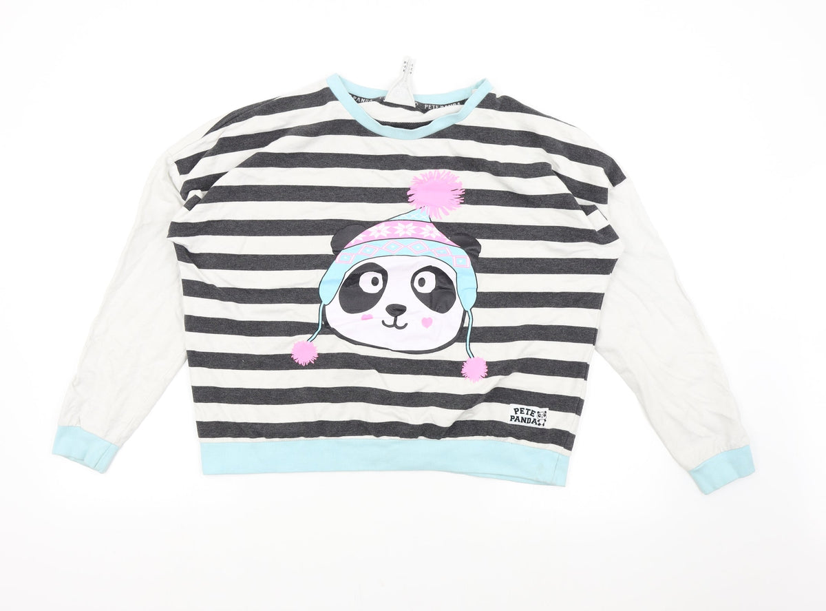 Additional front view of Pete Panda women’s multicoloured striped top pyjama top, size UK 14