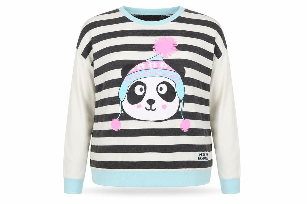 Front view of Pete Panda women’s multicoloured striped top pyjama top, size UK 14