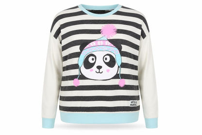 Front view of Pete Panda women’s multicoloured striped top pyjama top, size UK 14