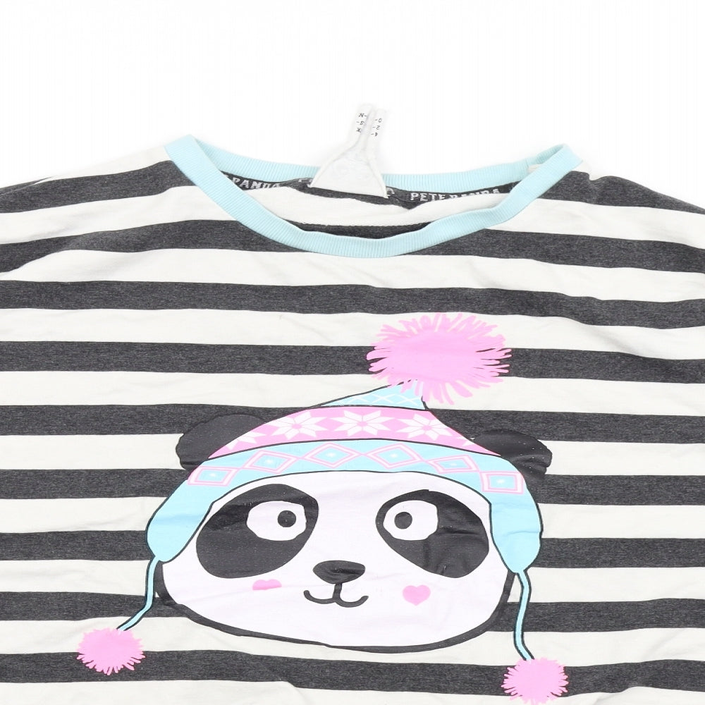 Close-up detail of Pete Panda women’s multicoloured striped top pyjama top, size UK 14