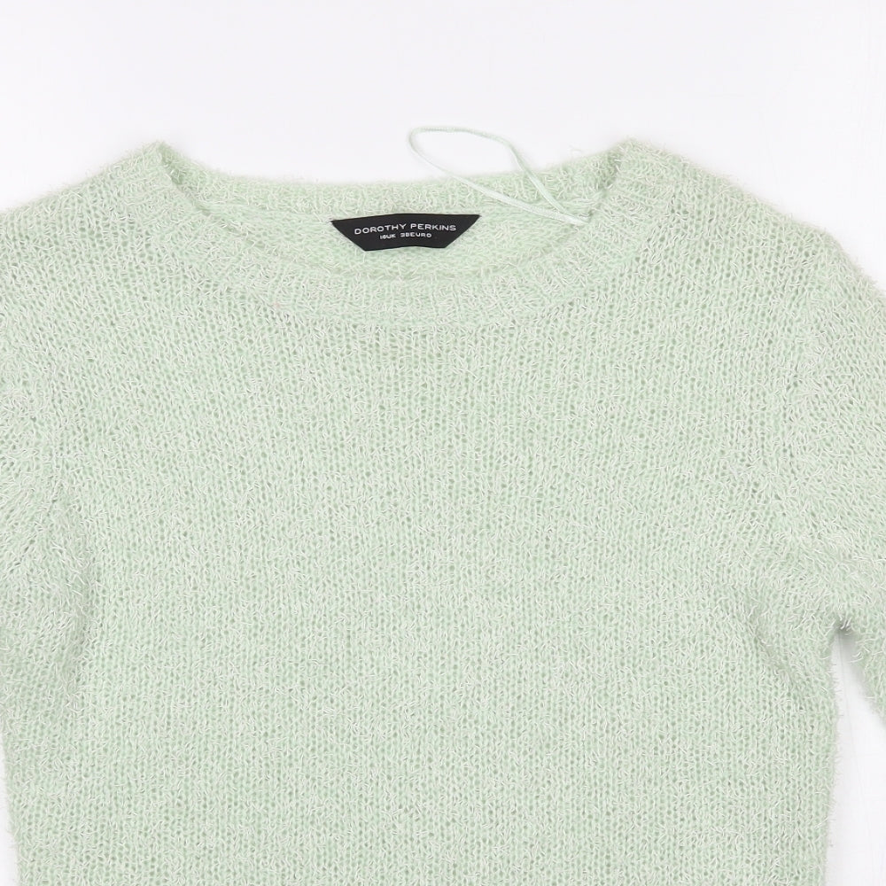 Close-up detail of Dorothy Perkins women’s green jumper, size UK 10