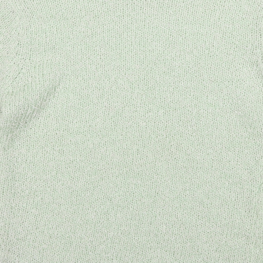 Brand and care label for Dorothy Perkins women’s green jumper, size UK 10