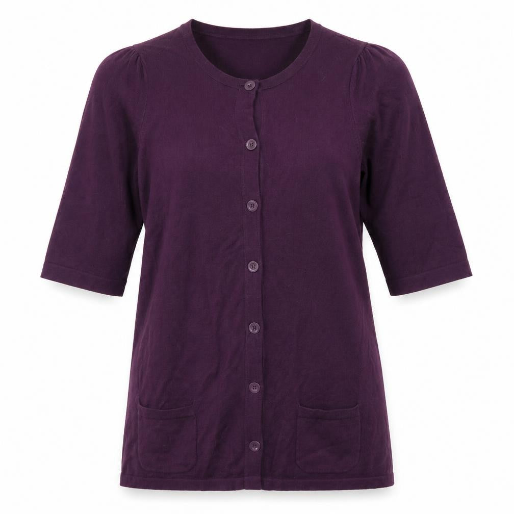 Front view of Ann Taylor women’s purple cardigan jumper, size M