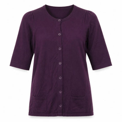 Front view of Ann Taylor women’s purple cardigan jumper, size M