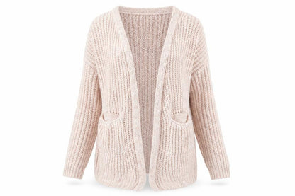 Front view of Misspap women’s pink cardigan jumper, size UK 10