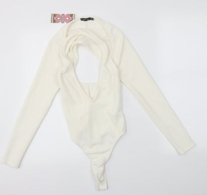 Boohoo Womens Ivory   Bodysuit One-Piece Size 6