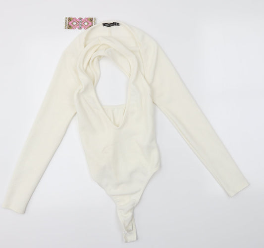 Boohoo Womens Ivory   Bodysuit One-Piece Size 6