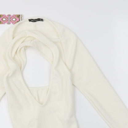 Boohoo Womens Ivory   Bodysuit One-Piece Size 6