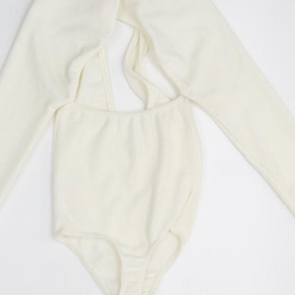 Boohoo Womens Ivory   Bodysuit One-Piece Size 6