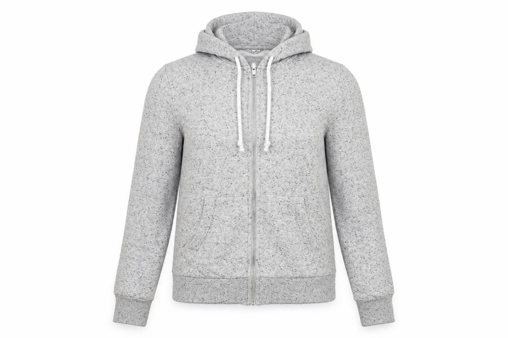 Front view of H&M women’s grey henley hoodie, size M