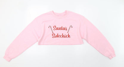 Pretty Little Thing Womens Pink   Pullover Sweatshirt Size S  - Xmas Santa