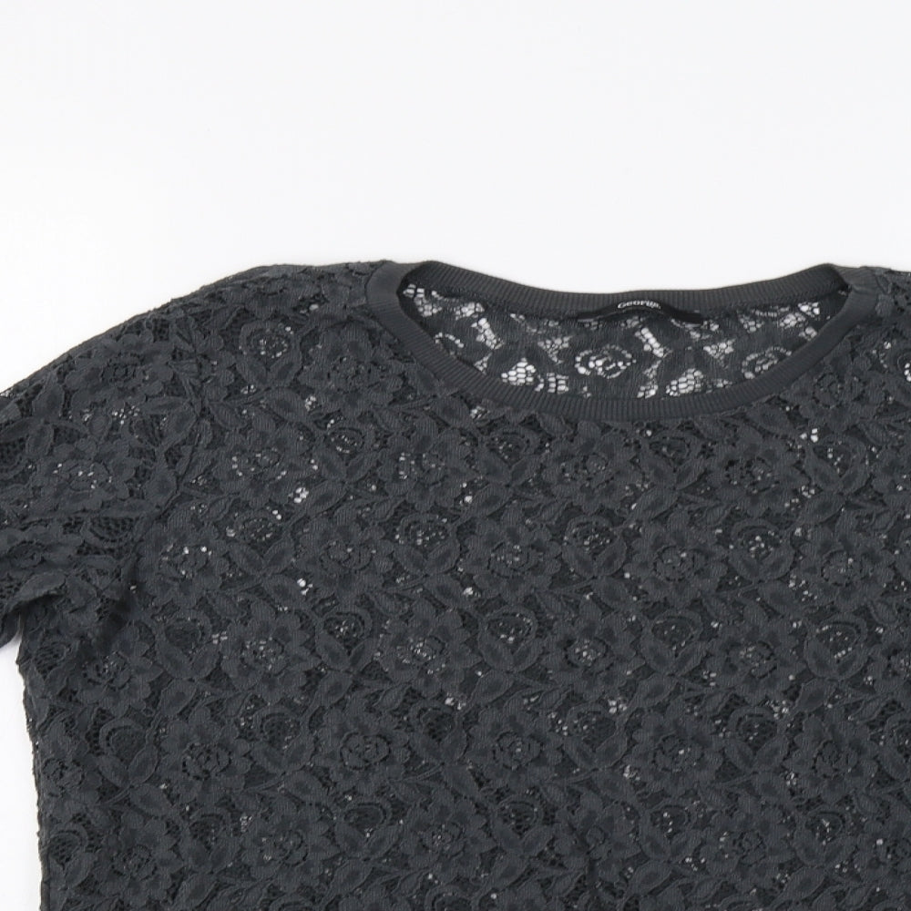 George Womens Grey Floral  Basic Blouse Size 14