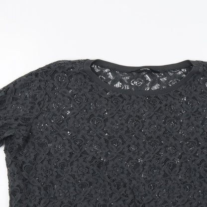 George Womens Grey Floral  Basic Blouse Size 14