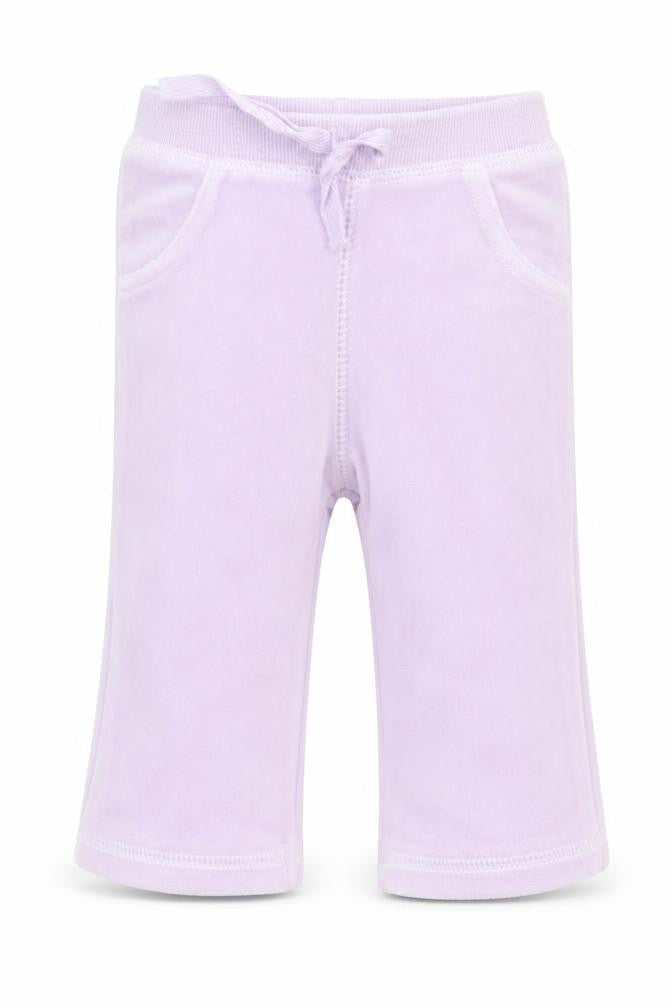 Front view of George girls’ purple jogger trousers, size 0-3, months - velvet feel