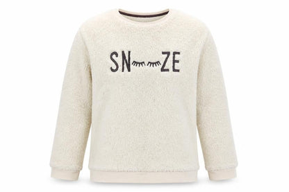 Front view of George girls’ ivory solid pyjama set, size 12-13, years - snooze - subtle glitter effect