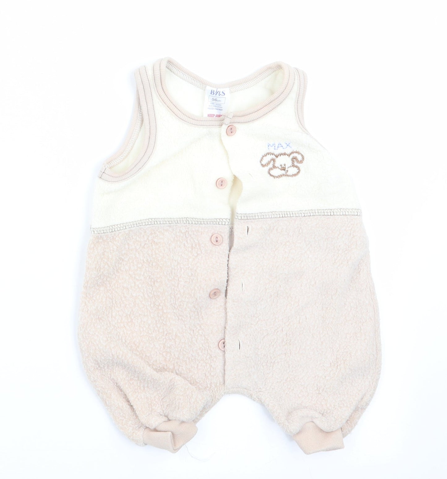 BHS Boys Beige Animal Print  Dungaree One-Piece Size 3-6 Months  - Dog Logo
