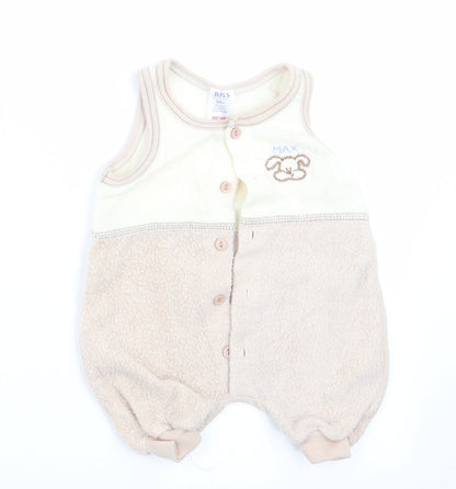 BHS Boys Beige Animal Print  Dungaree One-Piece Size 3-6 Months  - Dog Logo