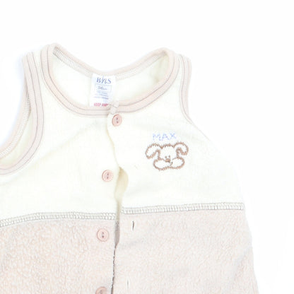 BHS Boys Beige Animal Print  Dungaree One-Piece Size 3-6 Months  - Dog Logo