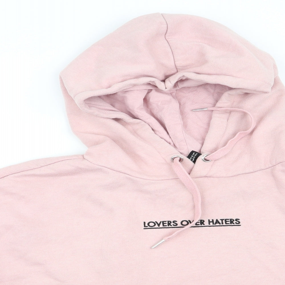 Divided Womens Pink   Pullover Hoodie Size 10  - Lovers Over Haters - Cropped