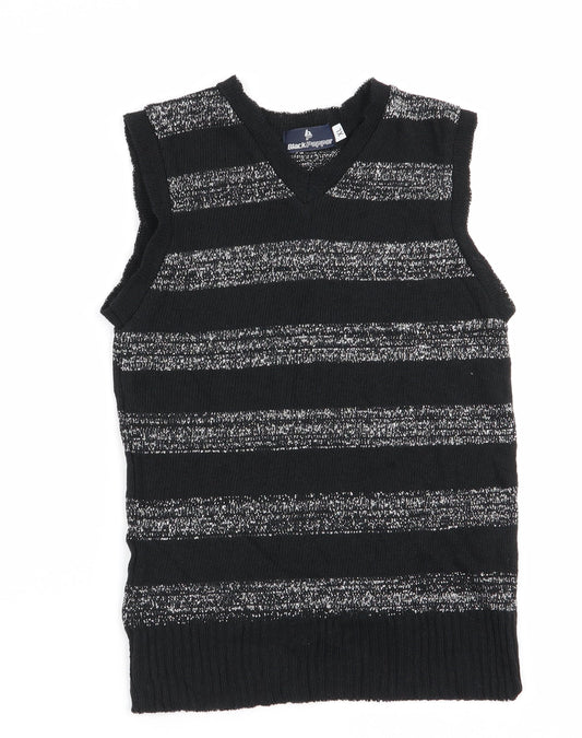 Black Pepper Girls Black Striped  Vest Jumper Size XL  - Glitter Stripe