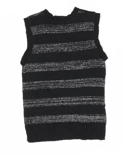 Black Pepper Girls Black Striped  Vest Jumper Size XL  - Glitter Stripe
