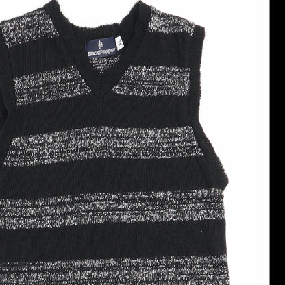 Black Pepper Girls Black Striped  Vest Jumper Size XL  - Glitter Stripe